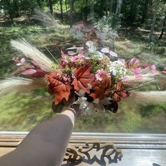 Bridal Wedding Bouquet Hand made Budget Friendly Faux Flowers Gal Orange Red