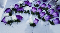 25 PC Wedding Bouquet Package, Purple & White Roses, Wedding Flower Bouquet Set