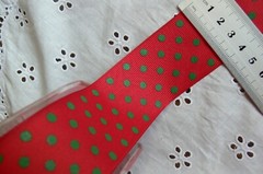 RED with GREEN Random Spots Grosgrain 100% Poly 9 Met 38mm Wide MayArts BRD1
