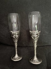 Vintage Royal Limited Wedding Bell Champagne Flutes 9.5” Tall, Original Box