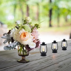 Mini Lantern with Flickering LED Candles,Vintage Black Decorative Black-6Pcs