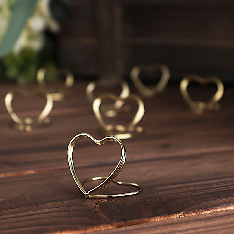 10 Gold 1″ Metal Table Number Sign Holders Heart PLACE CARD STANDS Party Events