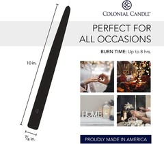 Colonial Candle Unscented Taper Candle, Handipt Collection, 10 In, Black