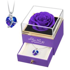 EleShow Preserved Real Rose with Heart Necklace, Eternal A1_purple