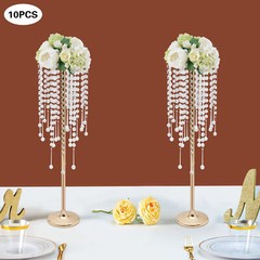 10pc 75cm Large Gold Flower Stand With acrylic Beads Strand Wedding Decor