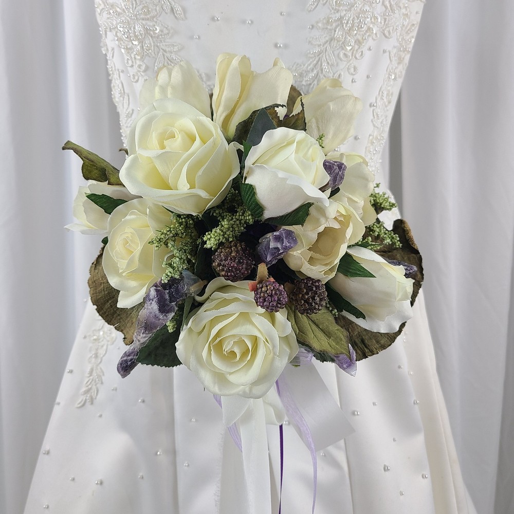Tulip and Amethyst Garden Faux Silk Wedding Bouquet