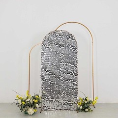 6 ft SILVER Big Payette Sequin Fitted Round Top Wedding Arch STAND COVER Party