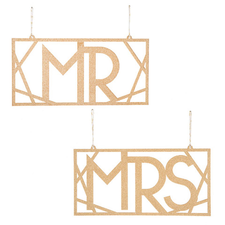DAVID TUTERA™ MR AND MRS GOLD GLITTER CHAIR SIGNS – 2 PIECES