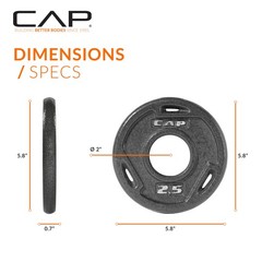 Cap Barbell 2-Inch Olympic Grip Weight Plate 2.5 Lb Set Of 6 Black Ophwis-002.5