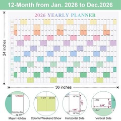 24″ x 36″ Exellewis 2026 Wall Calendar, Folded Large Paper Yearly Planner 12 …