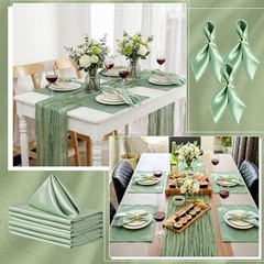 19 Pcs Sage Green Table Runner Sets, 6 Placemats 6 Square Napkins with Napkin