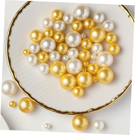 150 Pcs Vase Filler Pearls Gold and White Pearl Beads for Vase No Cream Gold