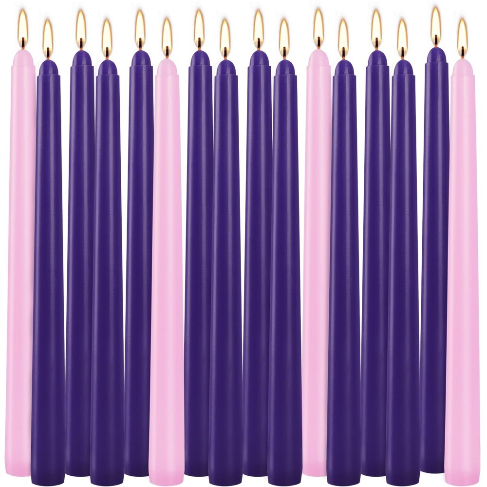 16pcs 10-inch Advent Taper Candles Unscented and 10 inches, pink purple