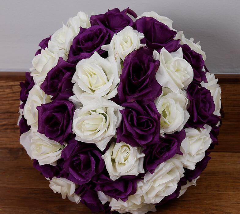 Purple & Ivory Rose Flower Pomander Wedding Kissing Ball 12 inches Two Halves