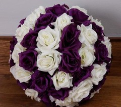 Purple & Ivory Rose Flower Pomander Wedding Kissing Ball 12 inches Two Halves