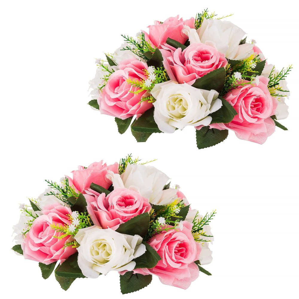 2pc Pink White Silk Rose Flower Ball Centerpiece Wedding Party Table Decor 10″