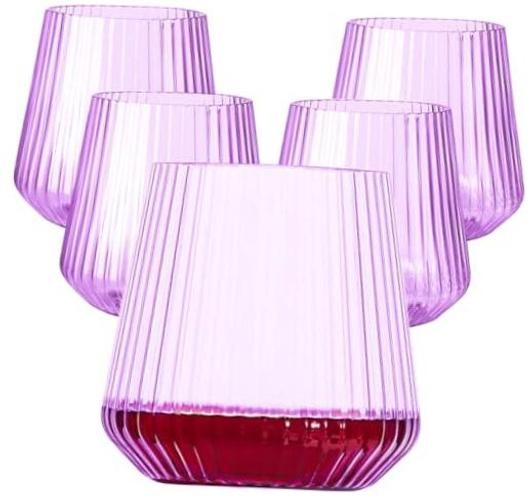 Lueumxc 40 Pack Plastic Ribbed Wine Glasses, 14Oz Origami 14oz-purple-40pack