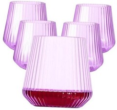 Lueumxc 40 Pack Plastic Ribbed Wine Glasses, 14Oz Origami 14oz-purple-40pack