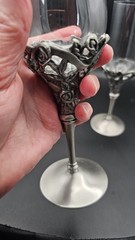 Pair Pewter Glass Champagne Flutes Roses Grapes Wedding Toast Goblets