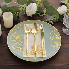20 Round Dusty Sage Plastic Salad Dinner Plates Gold Floral Design Events