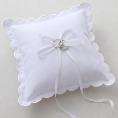 Wedding Ring Pillow 9 x 9 Inch White Scalloped Ring Bearer Pillows with Bow C…