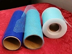 TULLE LOT of 3 Spools BLUES Used Partial 6″ wide & 3″ wide Glitter Shiny