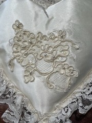 Off-White Heart Shaped Ring Bearer Pillow Hand Made 1996 Vintage