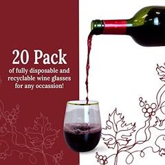 12oz. Disposable Wine Glasses Gold-Rim (20 Pack) Stemless Crystal Clear |