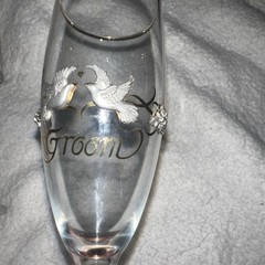 Rawcliffe Bride & Groom Toasting Flute Wedding Glasses Vintage Pewter Doves VTG!