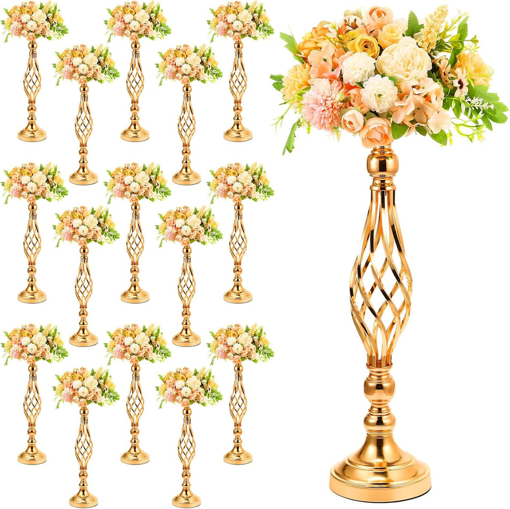 Elegant Gold Metal Flower Stand Set – 20 Pcs Wedding Centerpieces & Candle Holde
