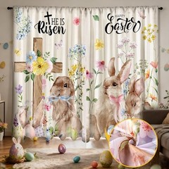 2 Pcs Easter Curtains for Living Room Rabbit Egg Cross Curtains 52 x 84 Inches