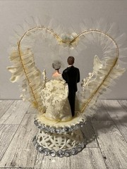 Vintage Bride Groom Wedding Topper Cherubs Arch Lace Flowers Stand 1950s 60s