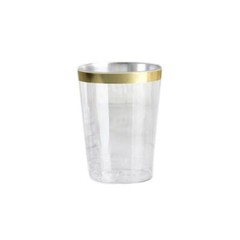 8 oz Disposable CLEAR with Gold Rim PLASTIC CUPS Wedding Party TABLEWARE SALE