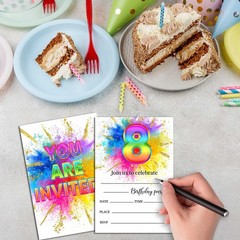 Ycyfckdr 8th Birthday Invitations for Kids, Rainbow Painting Birthday Party I…