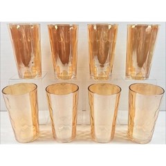 Set 8 Jeanette Hex Optic Iridescent Glasses Carnival Honeycomb Marigold Bareware