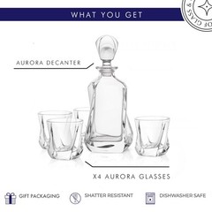 Joyjolt Aurora 5-Piece Crystal Whiskey Decanter Set100 Crystal Bar Set Crystal