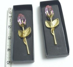 Gold Stem Red Rose in a box Wedding Favor Set of 2