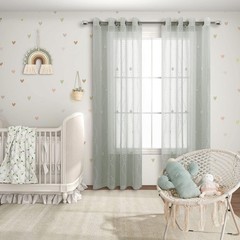 Window Curtain Sage Green Sheer Pompom 52×63 Kids Bedroom Living Room Panel Pair