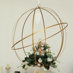 19″ Gold Globe Ring Candle Holder Hanging Metal Lantern Wedding Centerpieces