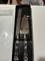 Wedding Cake Server And Knife Set With Clear Decorative Faux Crystal Handles