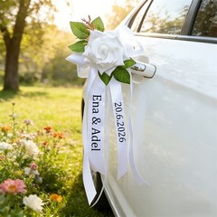 2pcs Wedding Car Decoration Set Bows Bouquet Set DIY Simulation Flowers Wedding◐