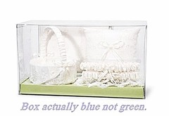 VICTORIA LYNN WHITE LACE 5 pc BRIDAL SET – GUEST BOOK, BASKET, PILLOW, 2 GARTERS