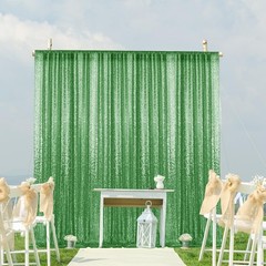 2×8FT-2PCS Grass Green Sequin Backdrop Curtains Panels, Photography Backdro