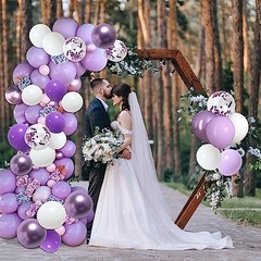 65 Pcs 12 Inches Lavender Balloons Metallic and Confetti Balloons for Purple