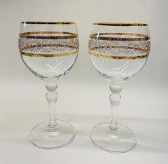 Gold Edged Floral Wedding Anniversary Wine Glasses Set of 2