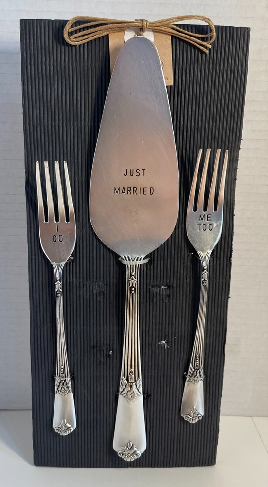 Mud Pie Brand 3-piece Wedding Cutlery Set “Just Married, I Do, Me Too” NWT