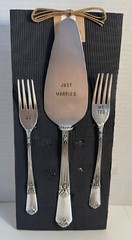 Mud Pie Brand 3-piece Wedding Cutlery Set “Just Married, I Do, Me Too” NWT