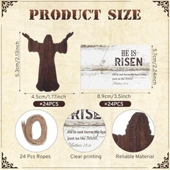 24 Sets Easter Religious Card He Is Risen Christian Greeting Card with Wooden