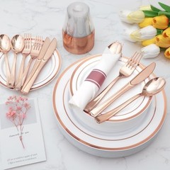 175 Piece Plastic Dinnerware Set for 25 Rose Gold 175 Piece (25 guests)