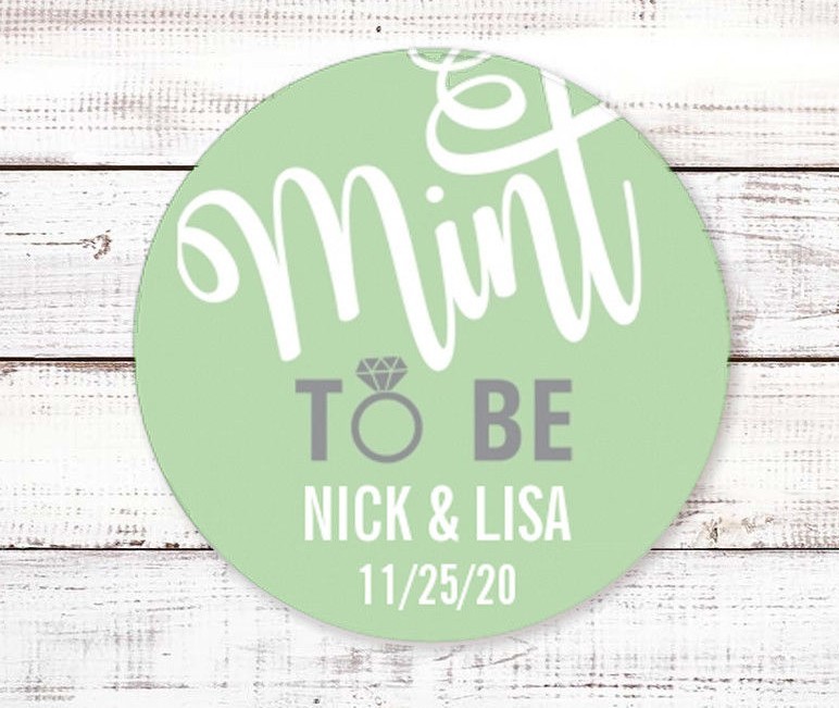 Mint To Be – Round Personalized Bridal  Wedding Shower Sticker Labels